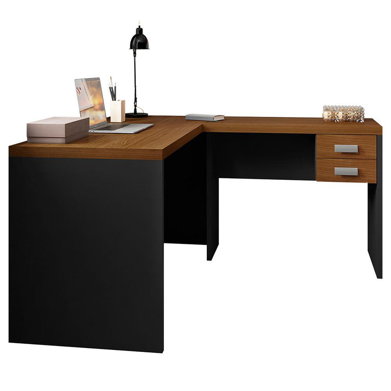 Mesa Canto Com Gaveta Escritório Marrom Preto Studio Caemmun