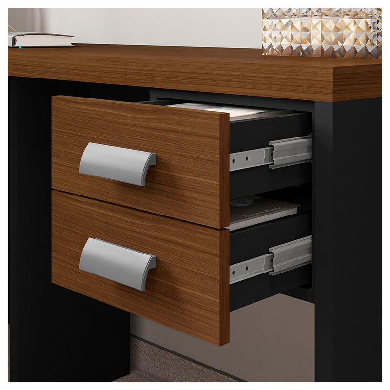 Mesa Canto Com Gaveta Escritório Marrom Preto Studio Caemmun