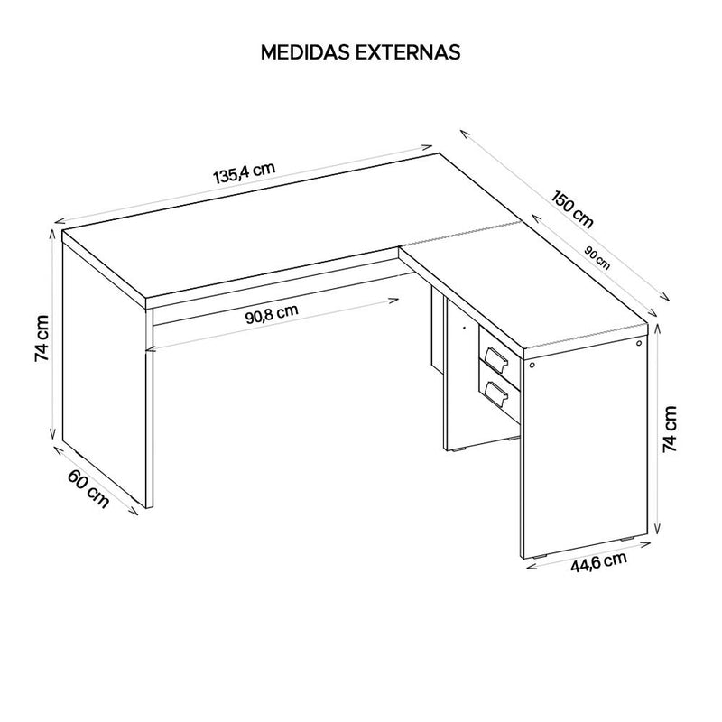 Mesa Canto Com Gaveta Escritório Marrom Preto Studio Caemmun