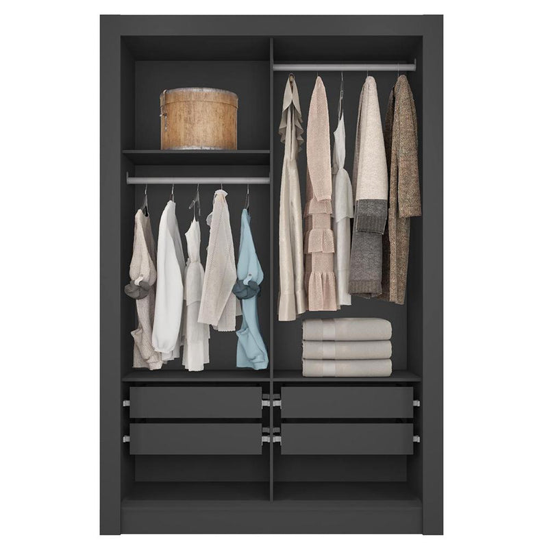 Guarda Roupa Solteiro 2 Portas Com Espelho E 4 Gavetas Preto