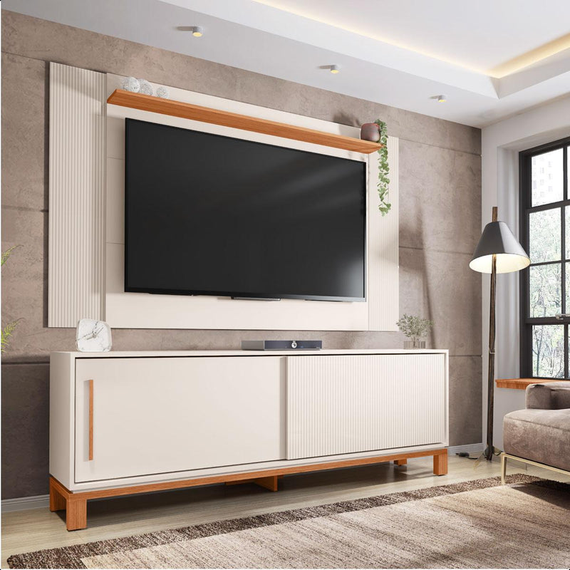 Bancada Rack com Painel  Para Tv até 65 Polegadas Jace Bege