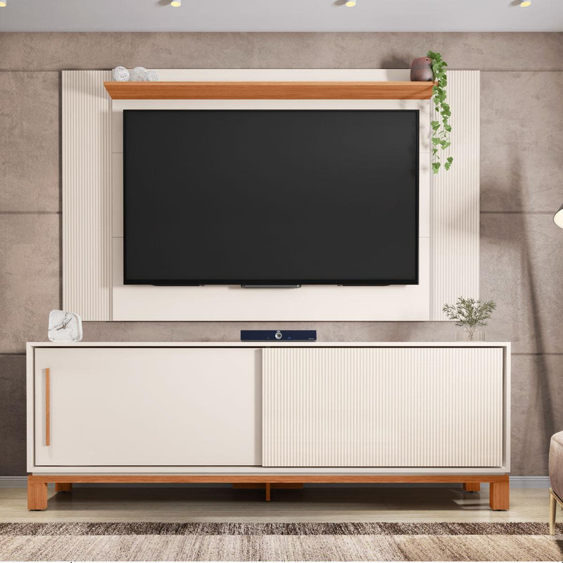 Bancada Rack com Painel  Para Tv até 65 Polegadas Jace Bege
