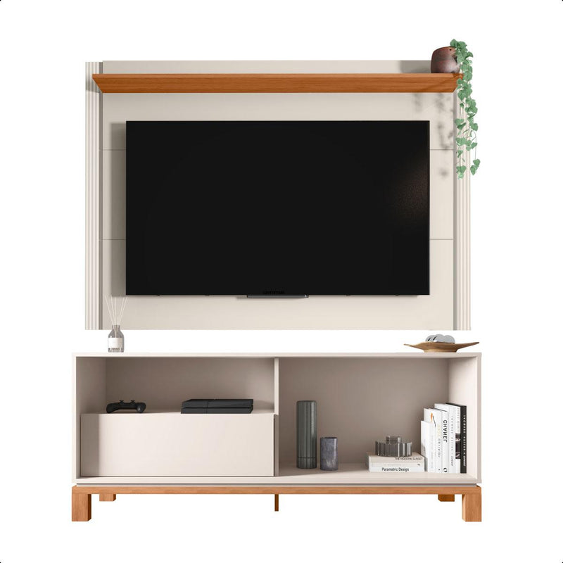 Bancada Rack Com Painel Para Tv Até 55 Polegadas Jace Bege