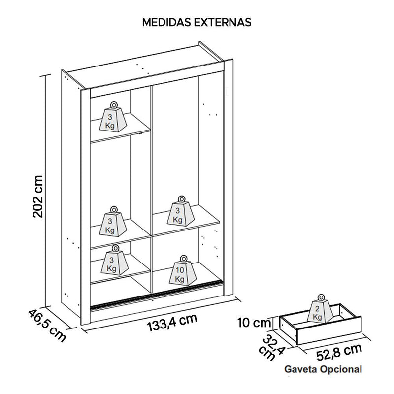 Guarda Roupa Solteiro 2 Portas Com Espelho E 4 Gavetas Preto