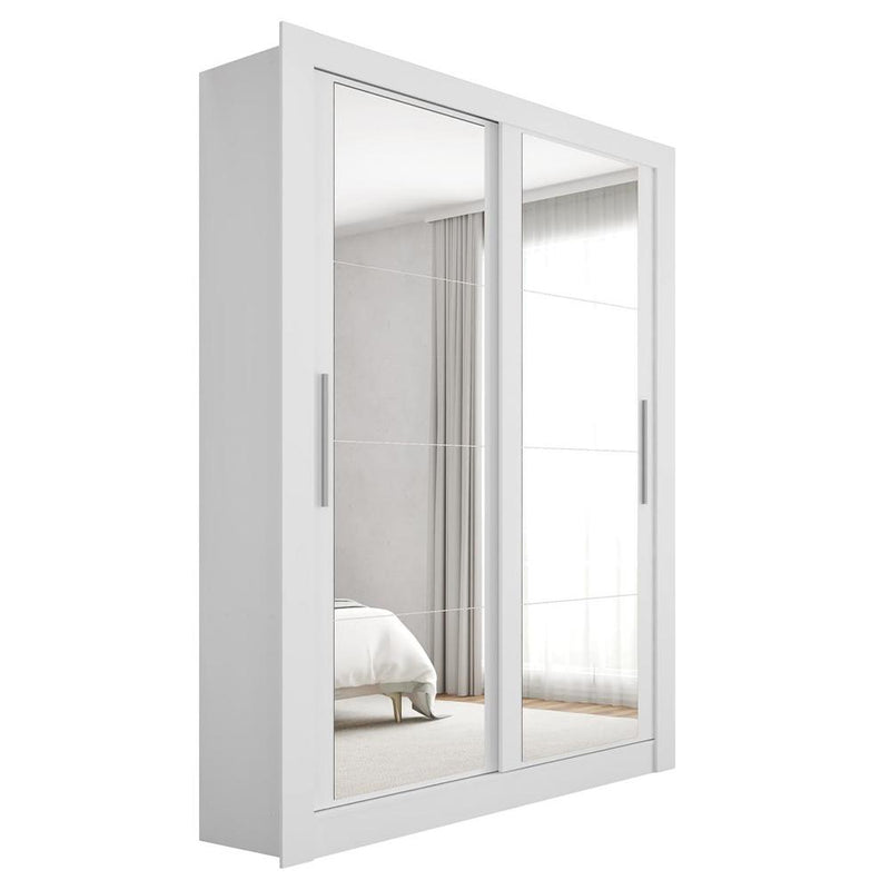 Guarda Roupa Solteiro 2 Portas Com Espelhos Branco Glass