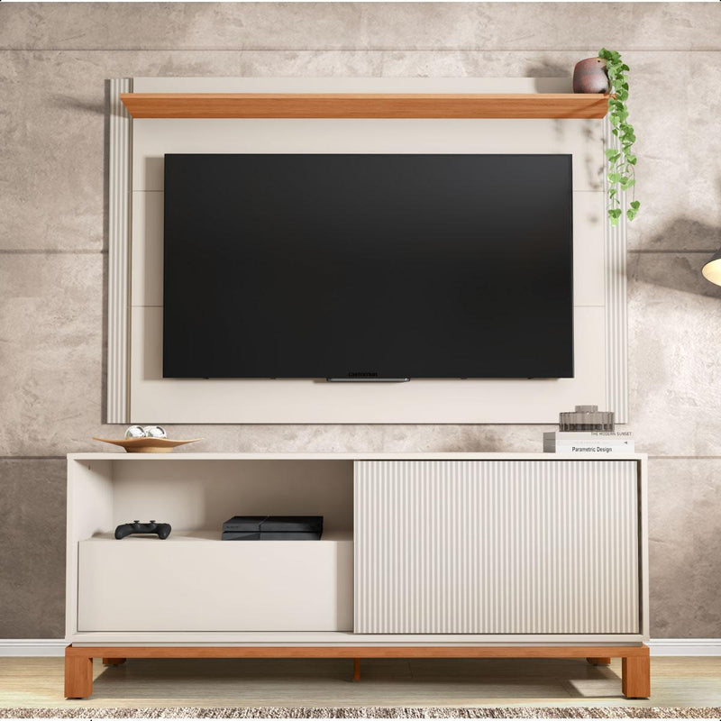 Bancada Rack Com Painel Para Tv Até 55 Polegadas Jace Bege