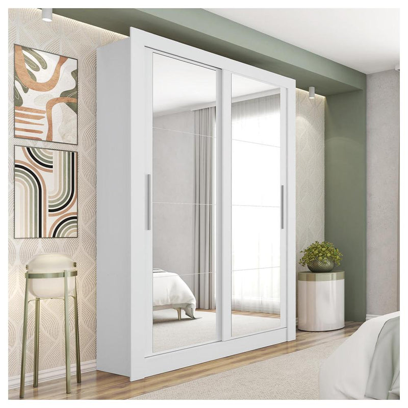 Guarda Roupa Solteiro 2 Portas Com Espelhos Branco Glass