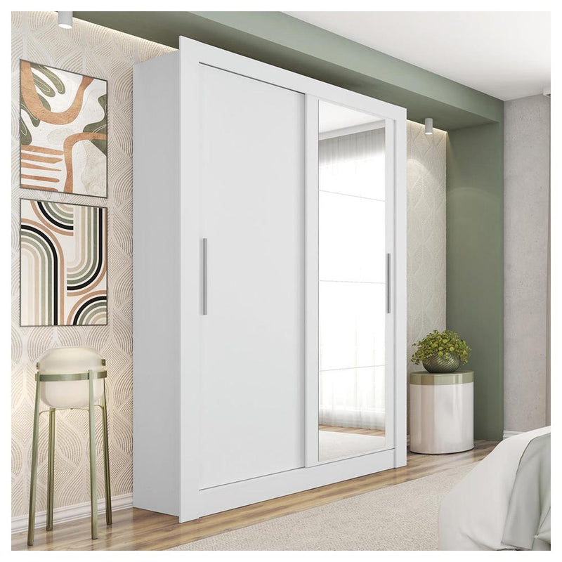 Guarda Roupa Solteiro 2 Portas Com Espelho Branco Glass