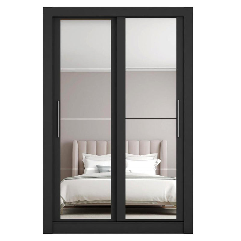 Guarda Roupa Solteiro 2 Portas Com Espelho E 4 Gavetas Preto