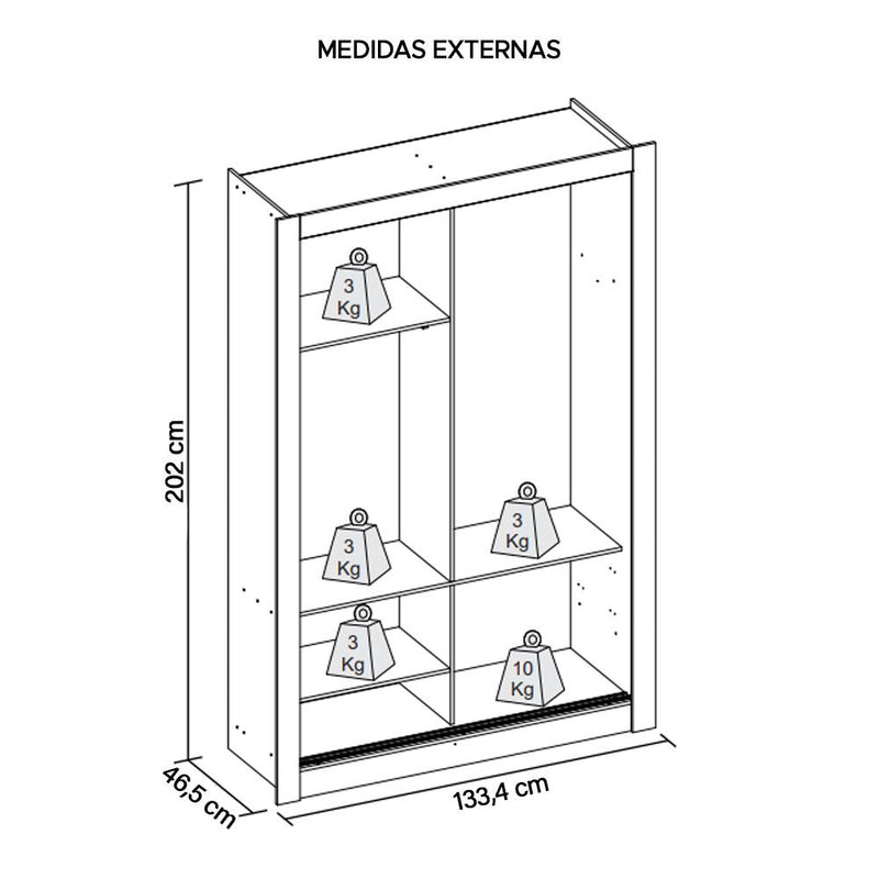 Guarda Roupa Solteiro Grande 2 Portas Branco Glass Caemmun