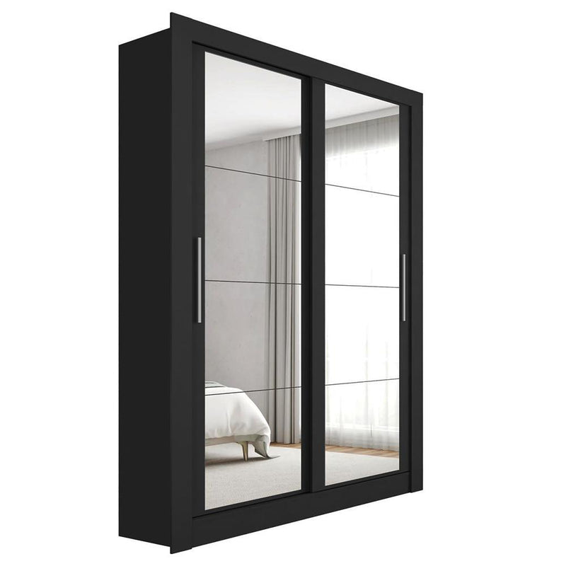 Guarda Roupa Solteiro 2 Portas Com Espelho E 4 Gavetas Preto