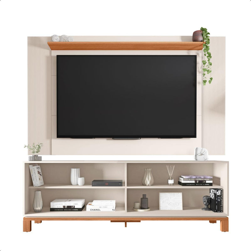 Bancada Rack com Painel  Para Tv até 65 Polegadas Jace Bege