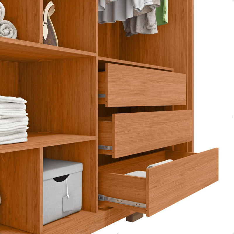 Guarda Roupa Roma 2 Portas Espelho 3 Gavetas Marrom Caemmun