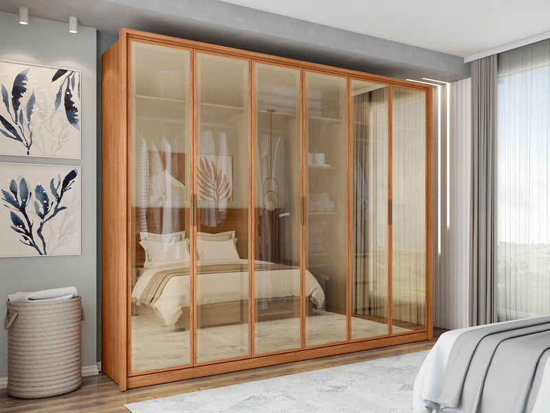 Guarda Roupa 6 Portas e 4 Gavetas c/ Vidro Reflecta Reflex Freijo - Caemmun