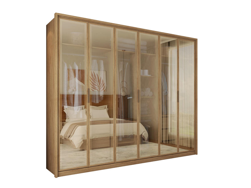 Guarda Roupa 6 Portas e 4 Gavetas c/ Vidro Reflecta Reflex Freijo - Caemmun