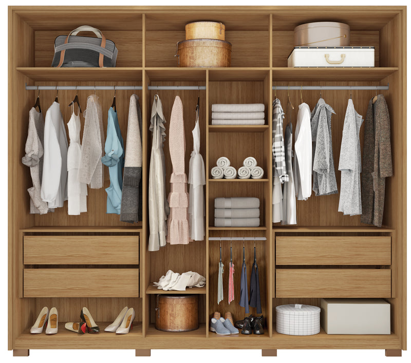 Guarda Roupa 6 Portas e 4 Gavetas c/ Vidro Reflecta Reflex Freijo - Caemmun