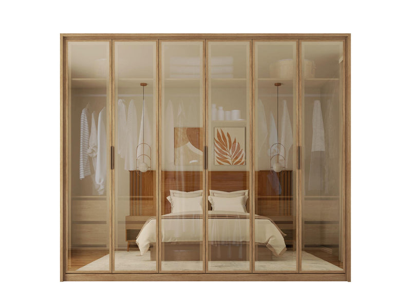 Guarda Roupa 6 Portas e 4 Gavetas c/ Vidro Reflecta Reflex Freijo - Caemmun